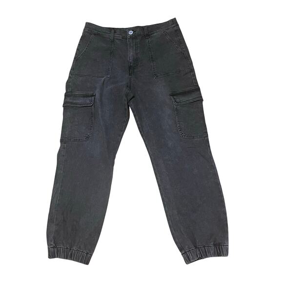 Black denim Cargo Jogger Jeans Y2K Grunge Streetwear Utility Pants Size Medium - Picture 5 of 8